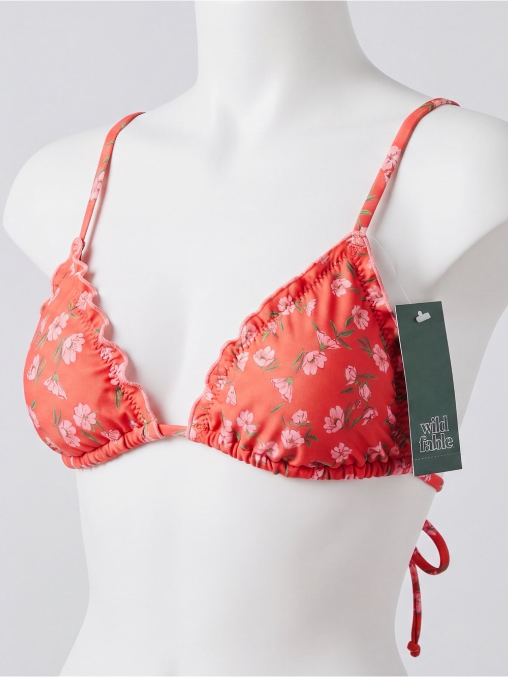 wild fable Coral Floral Ruffle Triangle Bikini Top